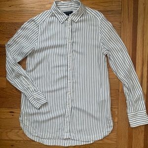 White Long sleeve button up with black strips